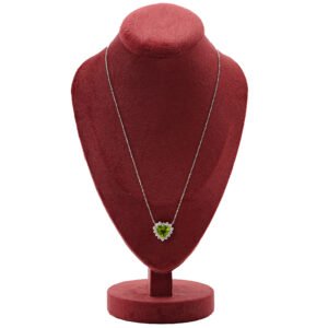C007 Colar de coração de peridoto,12x12mm,com 14 diamantes de10 pontos ( 10ct)