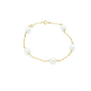 P002 Pulseira de pérolas com corrente de ouro